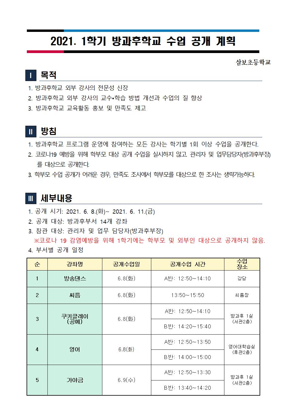 2021. 1학기 방과후학교 수업 공개 계획001