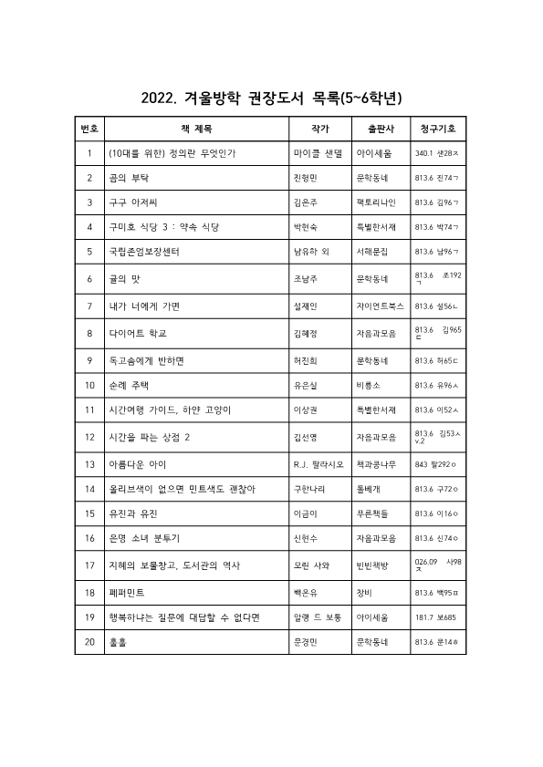 2022.겨울방학 권장도서 목록(고학년)_1