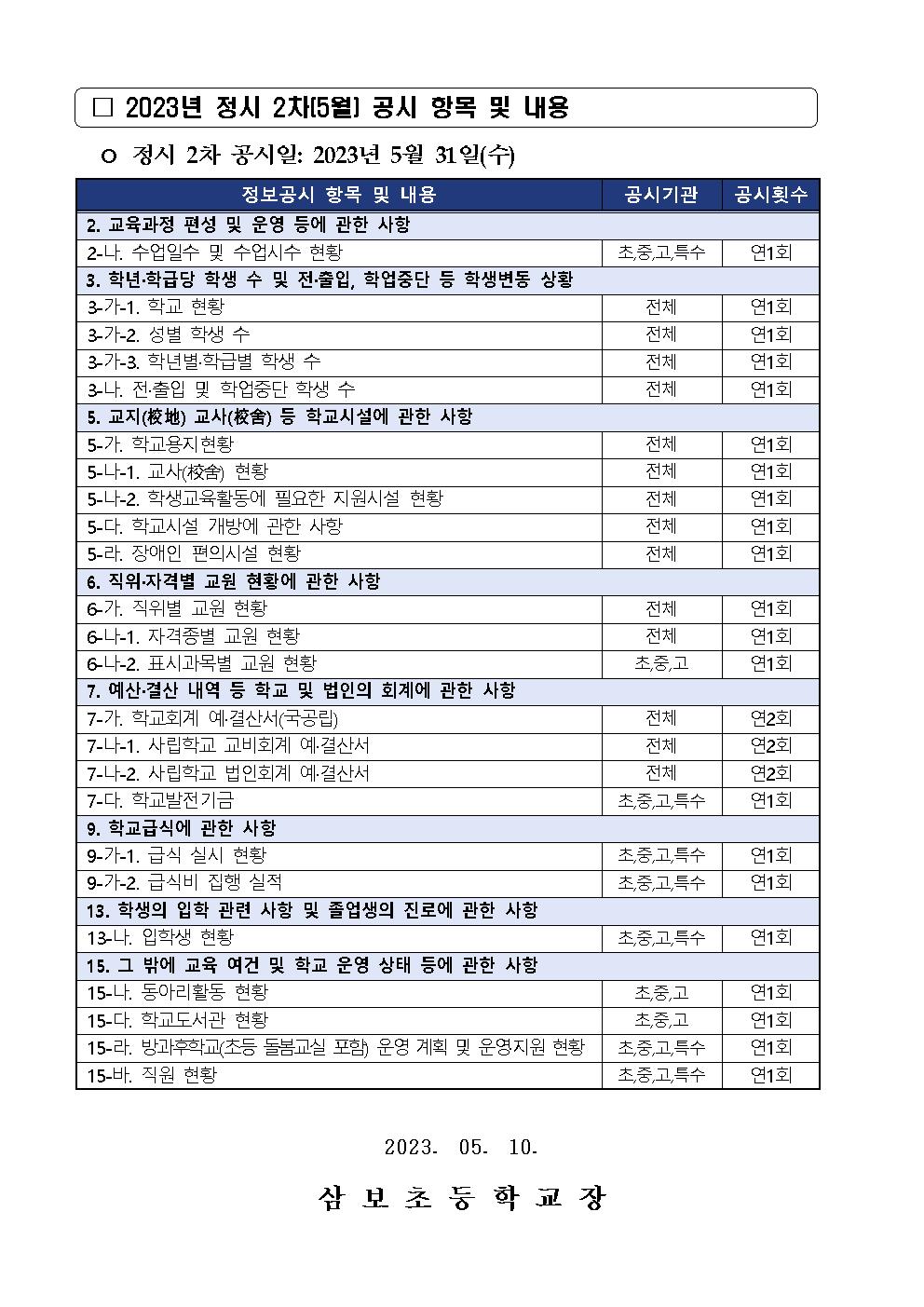 2023년 정시 2차(5월) 초등학교 정보공시 안내장002